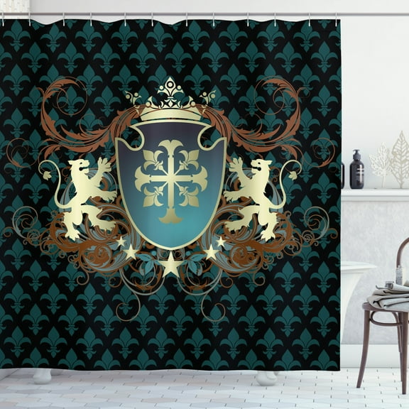 Ambesonne Medieval Shower Curtain, Middle Ages Coat of Arms, 69"Wx84"L, Teal Black Cinnamon