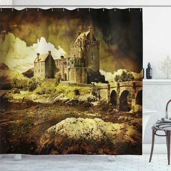 Ambesonne Medieval Shower Curtain, Old Scottish Castle, 69"Wx75"L, Grey Green