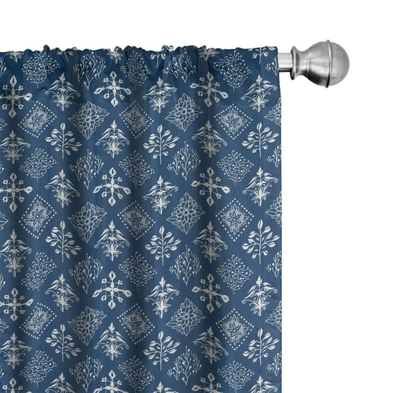 Ambesonne Mediterranean Curtains, Rectangular Armor, Pair of 28"x63", Navy Blue and White