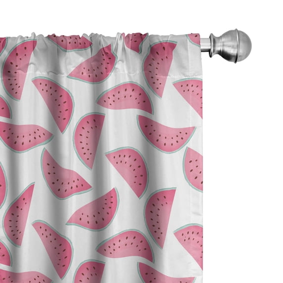 Ambesonne Melon Window Curtains, Watermelon Slices Pastel Tone, Each 28" W x 84" L, Pastel Pink Pale Seafoam