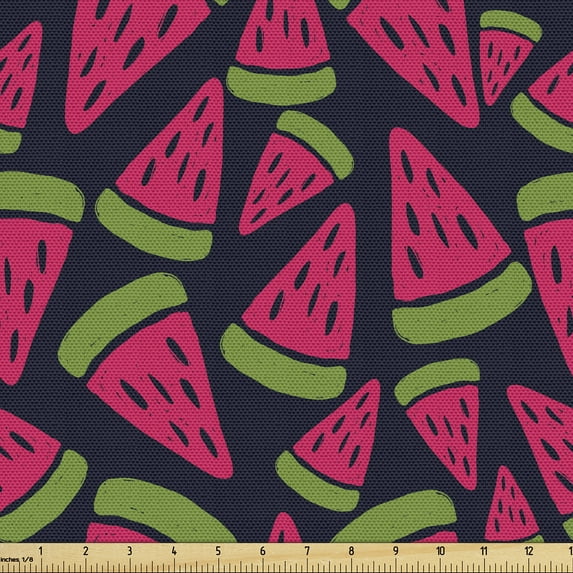 Ambesonne Melon Fabric by the Yard Upholstery, Creative Fruit Slices, 3 Yards, Blue Dark Coral