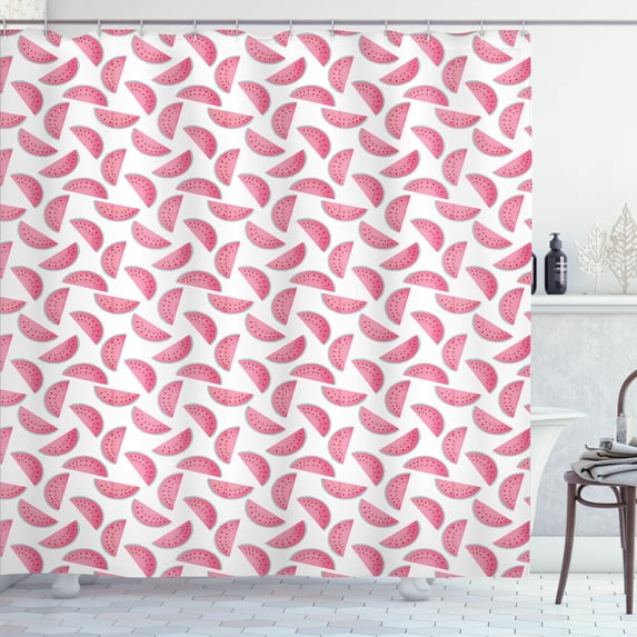 Ambesonne Melon Shower Curtain, Watermelon Slices Pastel Tone, 69"Wx84"L, Pastel Pink Pale Seafoam