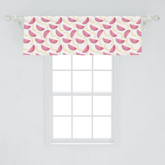 Ambesonne Melon Window Valance, Summer Themed Fruit Pattern with Slices, Curtain Valance for Kitchen Bedroom Decor with Rod Pocket, 54" X 18", Pink Pale Yellow White