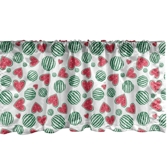 Ambesonne Melon Window Valance, Watermelon Fruit Heart Slices, 54" X 18", Dark Coral Forest Green