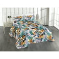 thumbnail image 1 of Ambesonne Memphis Vibes Quilted Bedspread Set 3 Pcs, Strelitzia and Bird, Queen, Vermilion Lilac Teal, 1 of 4