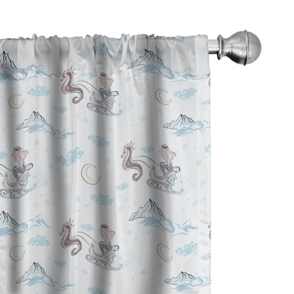 Ambesonne Mermaid Window Curtains, Fantasy Sea Horse Sleigh, Each 28" W x 84" L, Blue Pale Pink