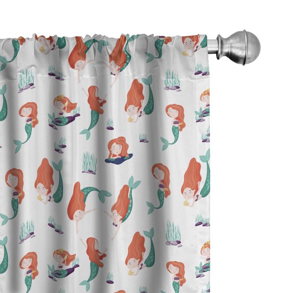 Ambesonne Mermaid 4-Panel Curtains, Sea Creature Girls Cartoon, 56"x95", Burnt Sienna Seafoam