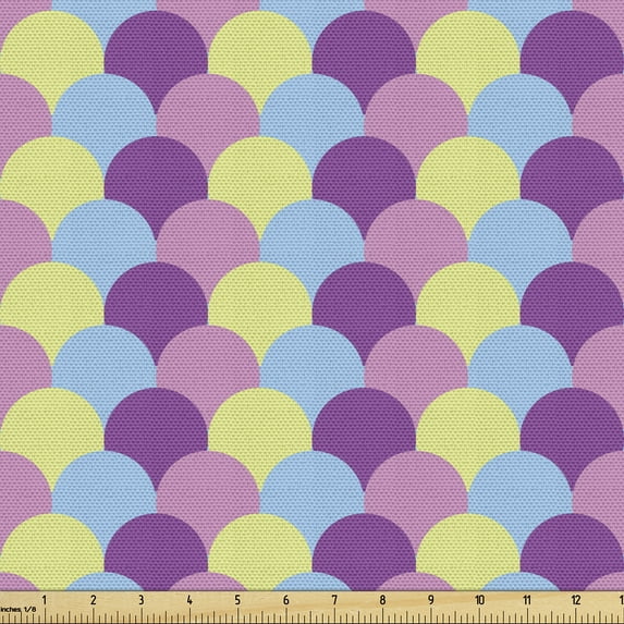 Ambesonne Mermaid Colors Fabric by the Yard Upholstery, Circle Shapes Colors, 10 Yards, Fuchsia and Pale Sky Blue