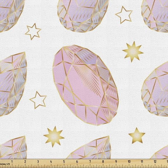 Ambesonne Mermaid Colors Fabric by the Yard Upholstery, Soft Stones Drawing, 5 Yards, White and Baby Pink