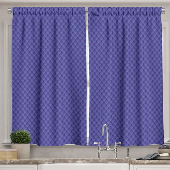 Ambesonne Mermaid Colors Kitchen Curtains, Dragon Skin Scales, 55"x36", Indigo Dark Ceil Blue