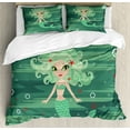 thumbnail image 1 of Ambesonne Mermaid Duvet Cover Sets, Starfish Sea Cartoon, 2-King, Green, 1 of 7