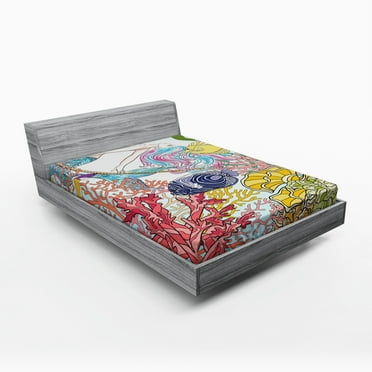 Ambesonne Mermaid Fitted Sheet, Sketchy Sea Coral Reefs, Full Size, Multicolor