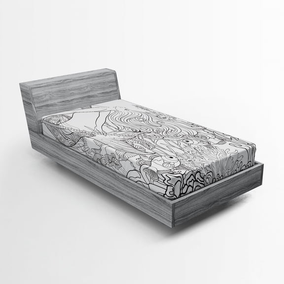 Ambesonne Mermaid Fitted Sheet, Surreal Little Mermaid, Twin Size, White Grey