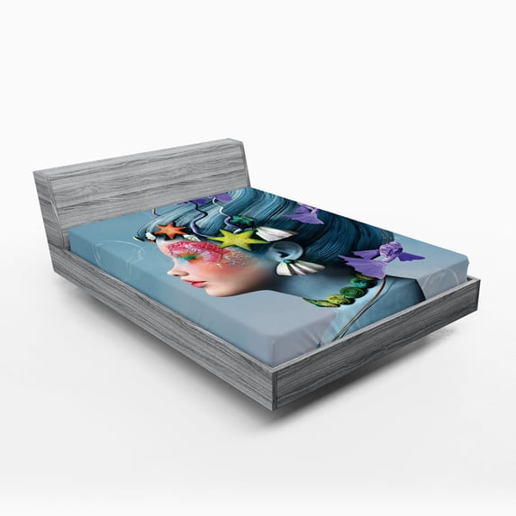 Ambesonne Mermaid Fitted Sheet, Woman Oceanic Hairstyle, Queen Size, Multicolor