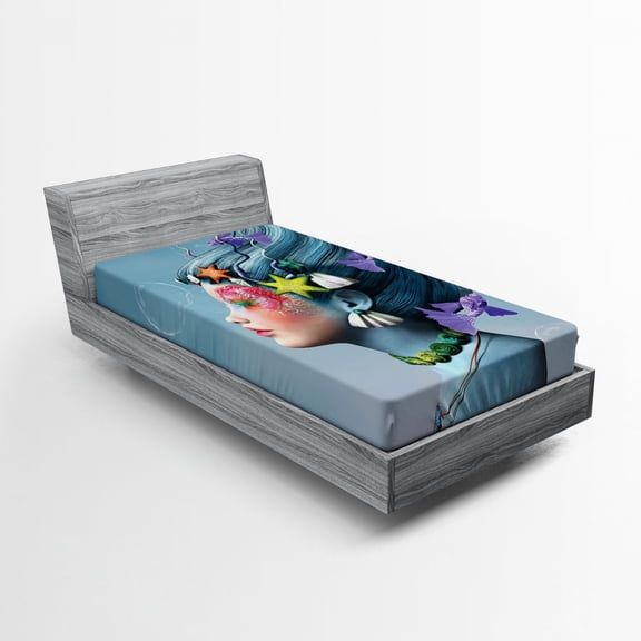 Ambesonne Mermaid Fitted Sheet, Woman Oceanic Hairstyle, Twin Size, Multicolor