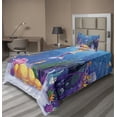 thumbnail image 1 of Ambesonne Mermaid Fitted & Top Sheet Set with Sham, Cartoon Mermaid Fish Art, Multicolor, 1 of 4