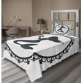 thumbnail image 1 of Ambesonne Mermaid Fitted & Top Sheet Set with Sham, Vintage Cartoon Fish, White and Black, 1 of 4
