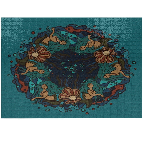 Ambesonne Mermaid Jigsaw Puzzle, Vintage Marine Theme, Heirloom-Quality Fun Activity for Family Durable Cardboard, 1000 pcs, Teal Red Cream