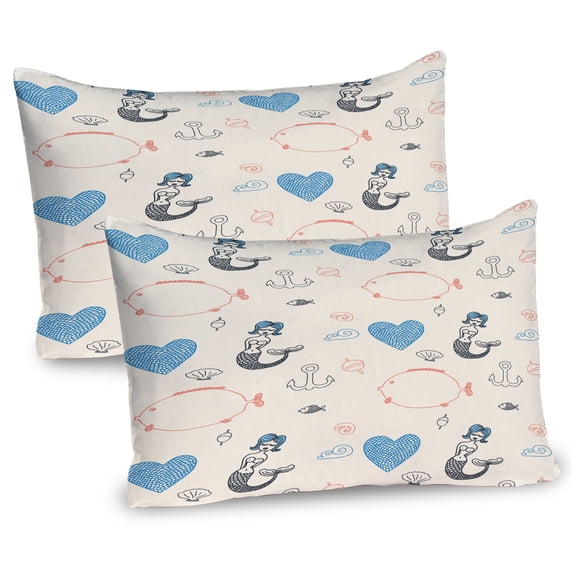Ambesonne Mermaid Pillow Sham 2 Pack, Balloon Fish Hearts, 30"x20", Pale Blue Black Cream