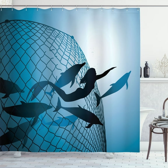 Ambesonne Mermaid Shower Curtain, Flight of Dolphins, 69"Wx70"L, Blue