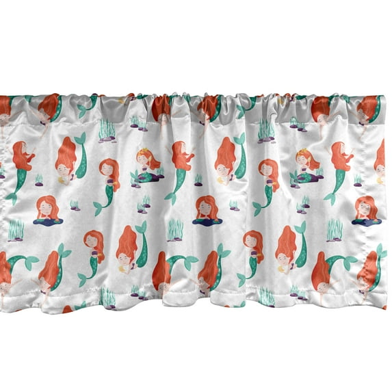 Ambesonne Mermaid Window Valance, Sea Creature Girls Cartoon, 54" X 12", Burnt Sienna Seafoam