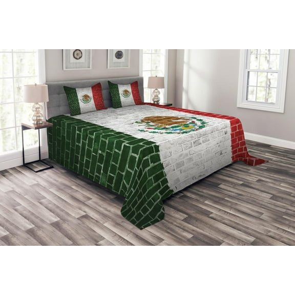 Ambesonne Mexica Quilted Bedspread Set 3 Pcs, Latina Country Flag, Queen Size, Multicolor