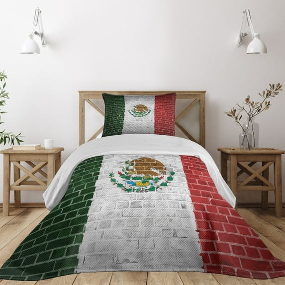 Ambesonne Mexica Quilted Coverlet 2 Pcs, Latina Country Flag, Twin Size, Multicolor