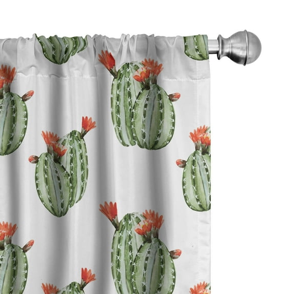 Ambesonne Mexican Window Curtains, Cactus Plant Desert, Each 28" W x 84" L, Green and Orange