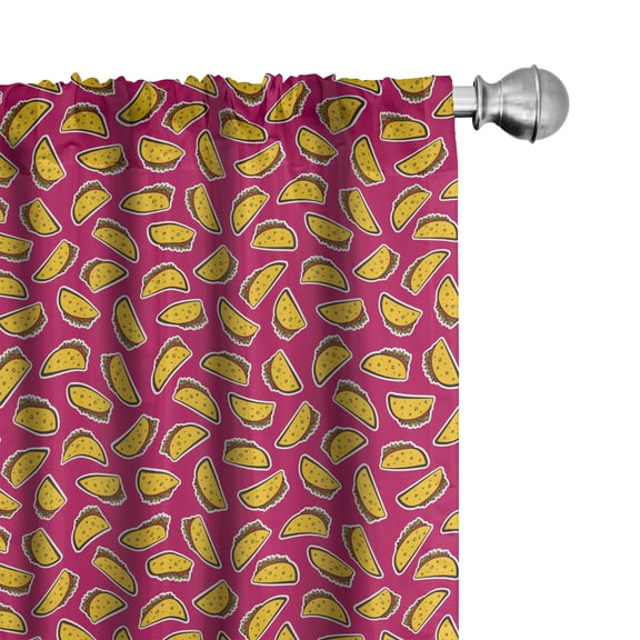 Ambesonne Mexican Window Curtains, Repeating Tacos Pattern Art, Each 28" W x 63" L, Magenta and Earth Yellow