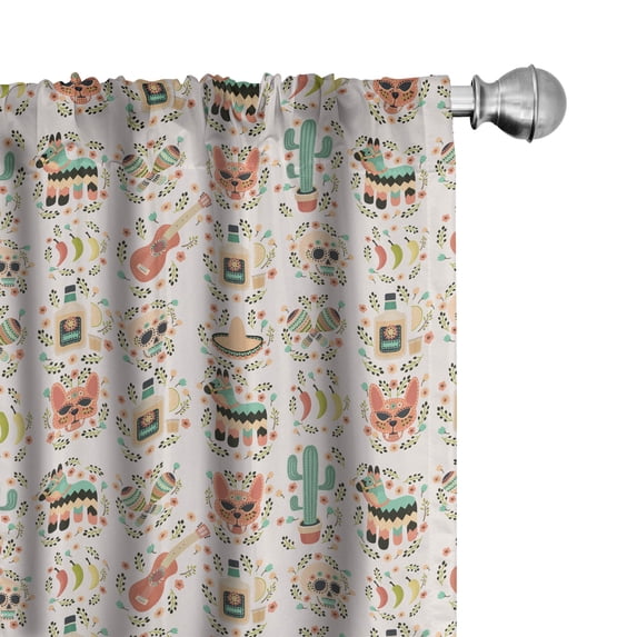 Ambesonne Mexican Window Curtains, Succulent Sugar Skull Cacti, Each 28" W x 95" L, Peach Coral Sea Green