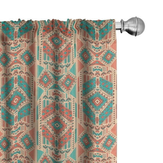 Ambesonne Mexican 4-Panel Curtains, Vintage Geometric Motif, 56"x63", Sea Green Dark Coral