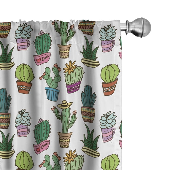Ambesonne Mexican Curtains, Cartoon Various Cacti Art, Pair of 28"x84", Pale Lilac Green and Apricot