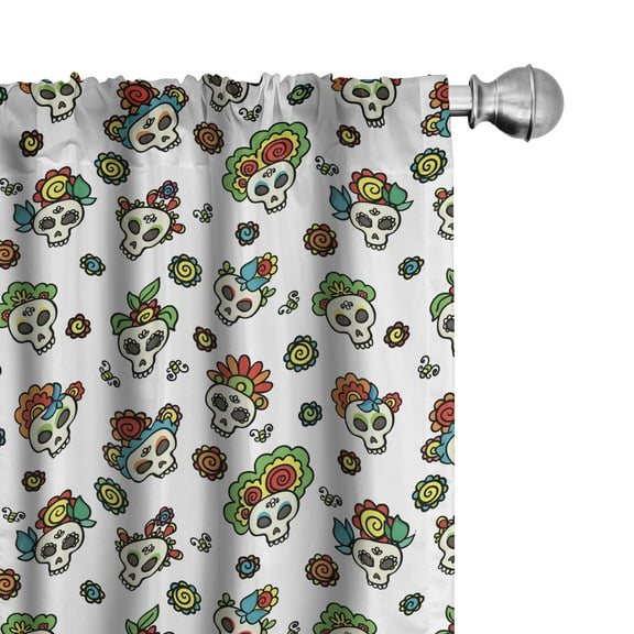 Ambesonne Mexican Curtains, Dead Sugar Skull Flowers, Pair of 28"x84", Multicolor
