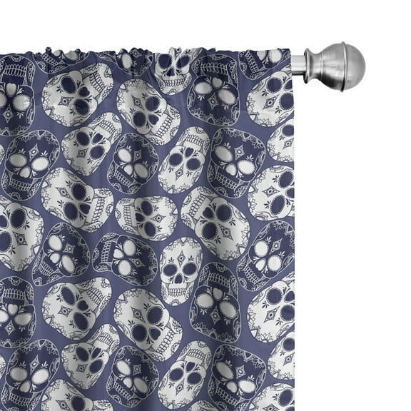 Ambesonne Mexican Curtains, Sugar Skull, Pair of 28"x95", Blue Violet White