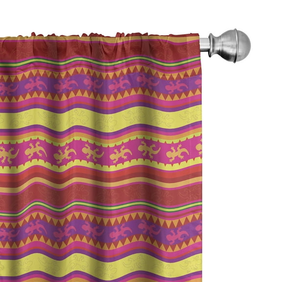 Ambesonne Mexican Curtains, Vibrant Lizard Folklore, Pair of 28"x84", Multicolor