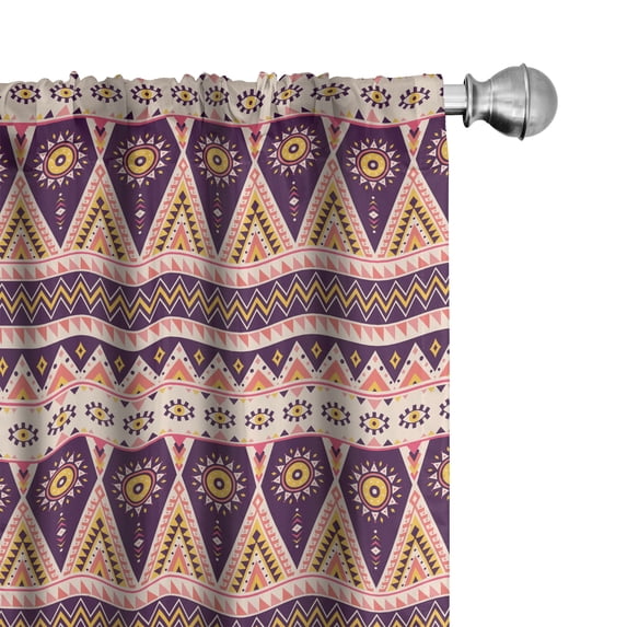 Ambesonne Mexican Curtains, Zigzag Flower Eye Print, Pair of 28"x63", Plum Earth Yellow Coral