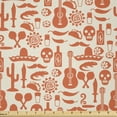 thumbnail image 1 of Ambesonne Mexican Fabric by the Yard Microfiber, Sombrero Skulls Culture, 3 Yards, Cream Orange, 1 of 2