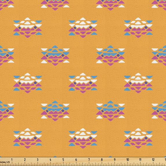 Ambesonne Mexican Fabric by the Yard Upholstery, Aztec Colorful Vintage Plot, 5 Yards, Earth Yellow and Pale Fuchsia