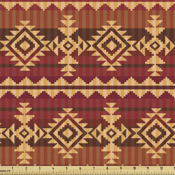 Ambesonne Mexican Fabric by the Yard Upholstery, Aztec Culture Ornament, 1 Yard, Pale Orange Brown