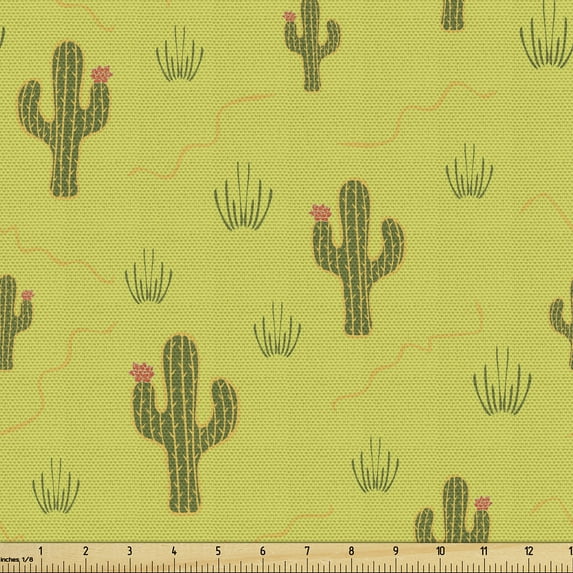 Ambesonne Mexican Fabric by the Yard Upholstery, Cactus Flowers Vintage Art, 10 Yards, Yellow Green Earth Yellow