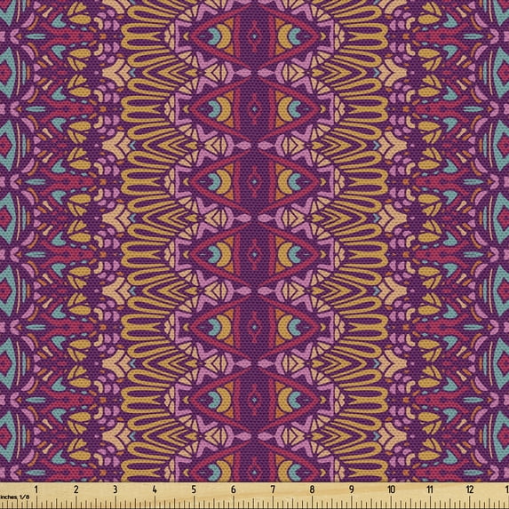 Ambesonne Mexican Fabric by the Yard Upholstery, Geometric Colorful Abstract, 5 Yards, Pale Coffee and Cadet Blue