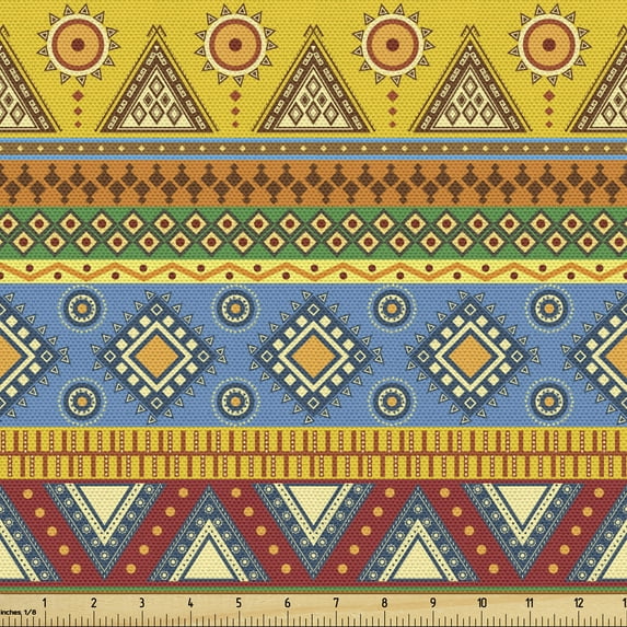 Ambesonne Mexican Fabric by the Yard Upholstery, Native Aztec Borders, 3 Yards, Multicolor