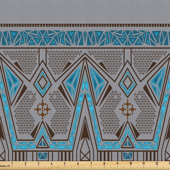 Ambesonne Mexican Fabric by the Yard Upholstery, Triangular Aztec Ornament, 10 Yards, Dimgray and Dark Turquoise