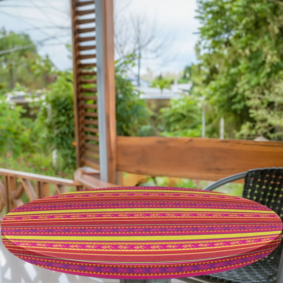 Ambesonne Mexican Fitted Round Tablecloth, Vibrant Lizard Folklore, 40"- 44" Diameter, Multicolor