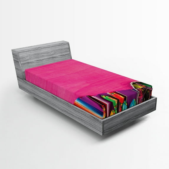Ambesonne Mexican Fitted Sheet 2 Pcs Set, Folkloric Serape Blanke, Twin XL, Fuchsia Purple
