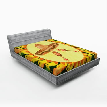 Ambesonne Mexican Fitted Sheet, Hippie Sombrero, Queen Size, Multicolor