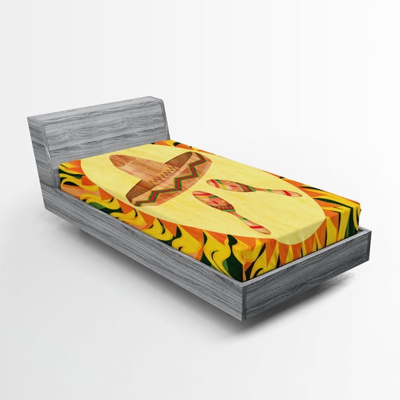 Ambesonne Mexican Fitted Sheet, Hippie Sombrero, Twin Size, Multicolor