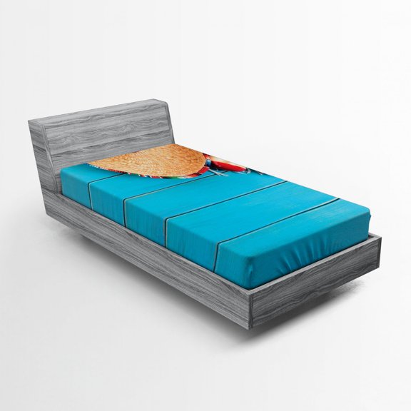 Ambesonne Mexican Fitted Sheet, Latin Sombrero, Twin XL Size, Blue Cream