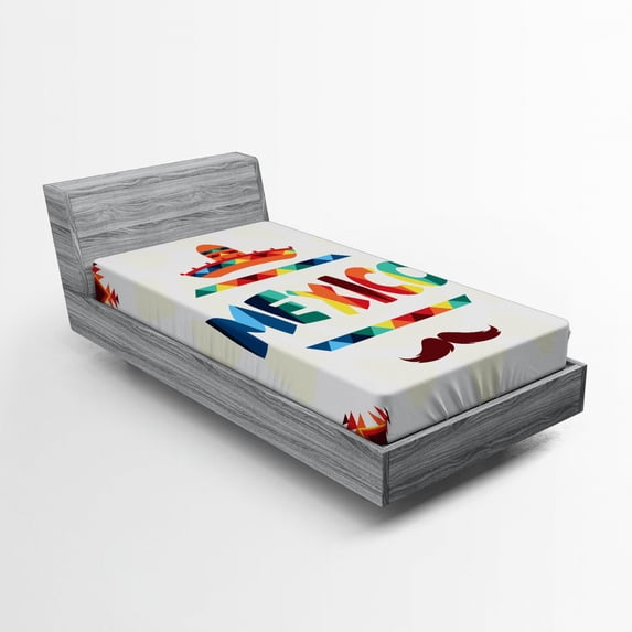 Ambesonne Mexican Fitted Sheet, Sombrero Aztec, Twin Size, Multicolor