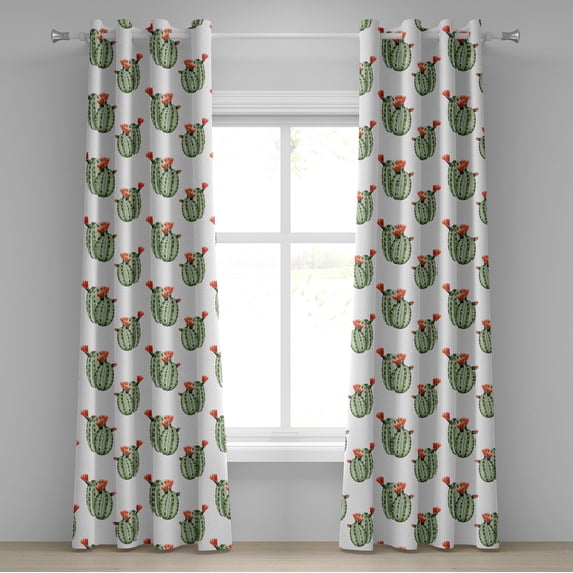 Ambesonne Mexican Grommet Curtain, Cactus Plant Desert, 50" x 84", Green and Orange